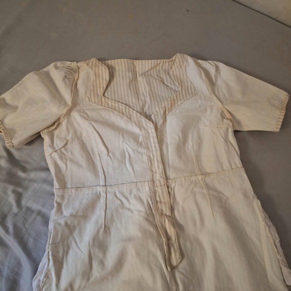 Striped Cotton Jumpsuit Sweetheart Neckline Tie Waist White Grey US12 - US14 - Picture 8 of 11